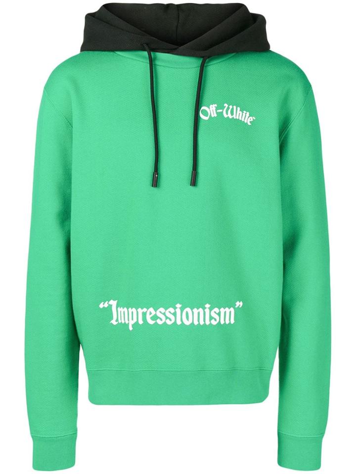 Off-white Contrast Logo Hoodie - Green