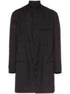 Yohji Yamamoto Japanese Print Single Breasted Cotton Overcoat - Black