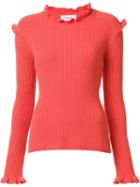 Derek Lam 10 Crosby Ruffled Detailing Ribbed Pullover, Women's, Size: Large, Yellow/orange, Cashmere