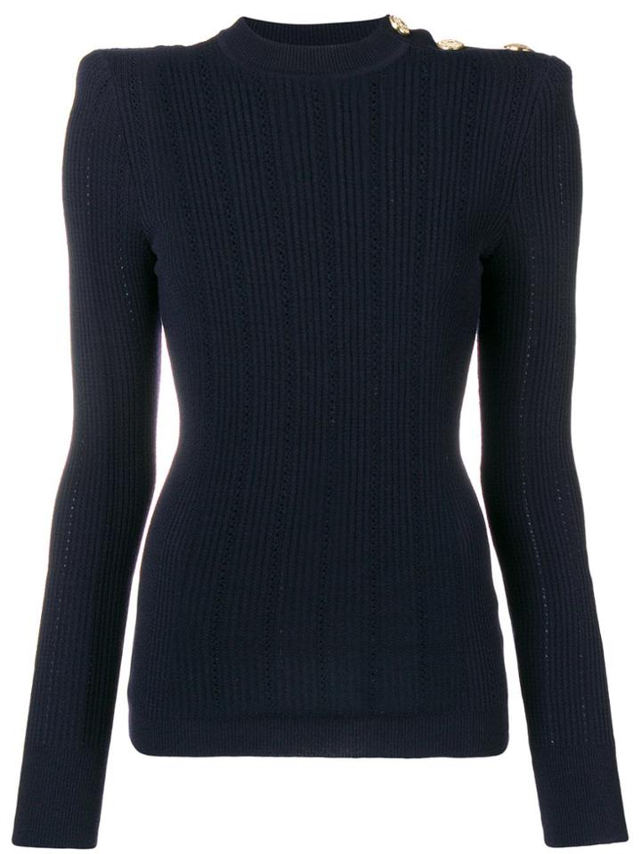 Balmain Long-sleeve Fitted Sweater - Blue