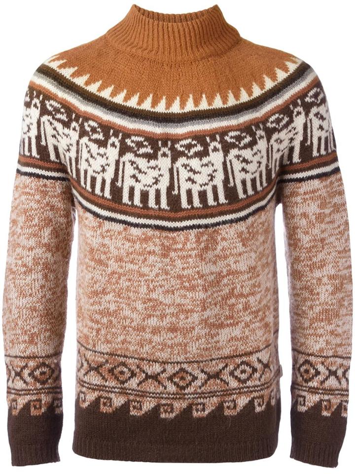 Jean Paul Gaultier Vintage Geometric Intarsia Jumper - Brown