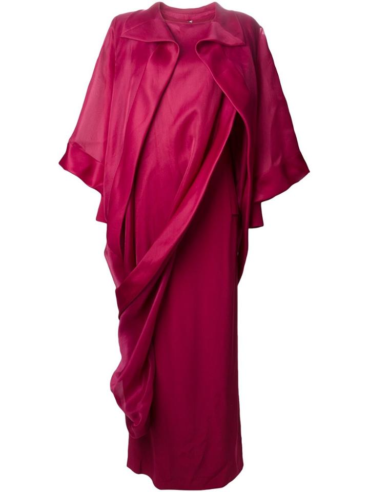 Givenchy Vintage Ruffled Asymmetric Chiffon Gown - Pink & Purple