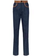 Wales Bonner Leather-trimmed Jeans - Blue