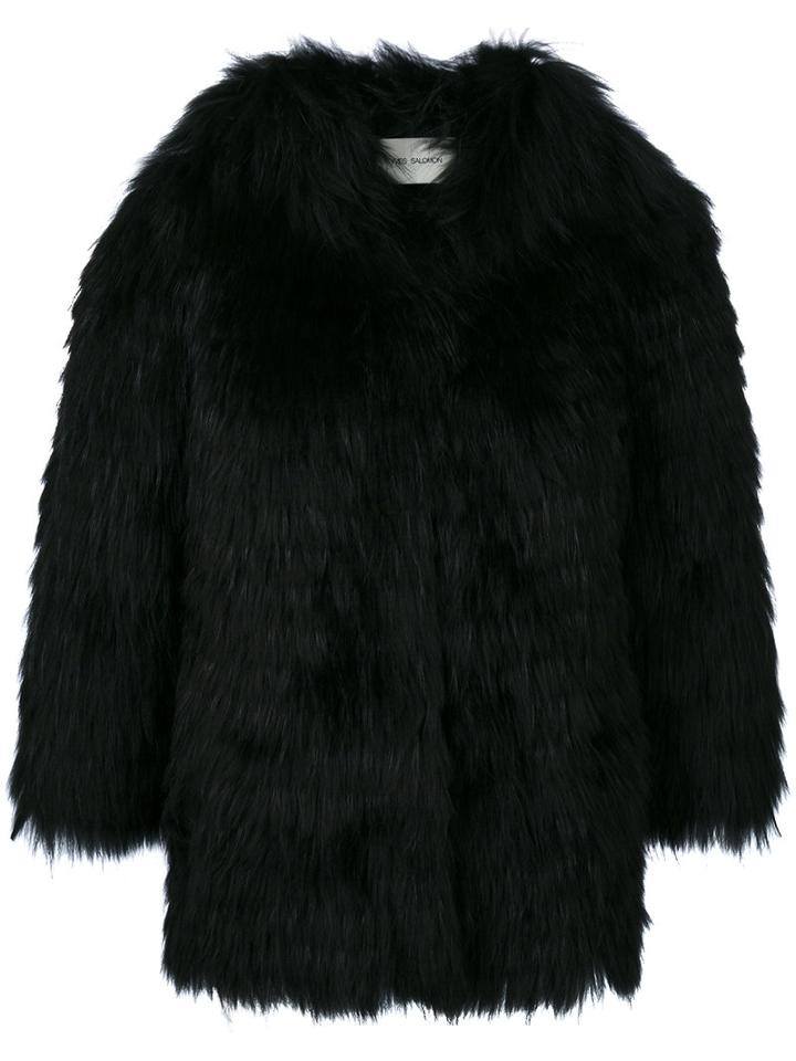 Yves Salomon - Collarless Jacket - Women - Polyamide/polyester/spandex/elastane/racoon Fur - 38, Black, Polyamide/polyester/spandex/elastane/racoon Fur