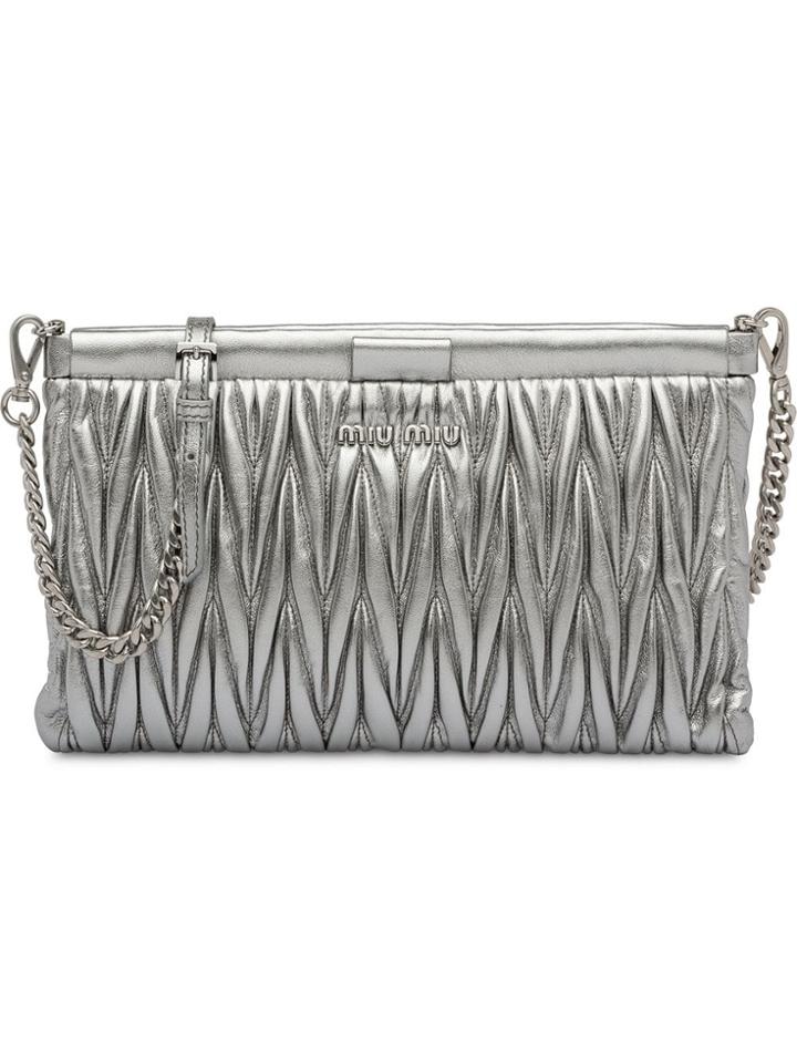 Miu Miu Matelassé Clutch Bag - Silver