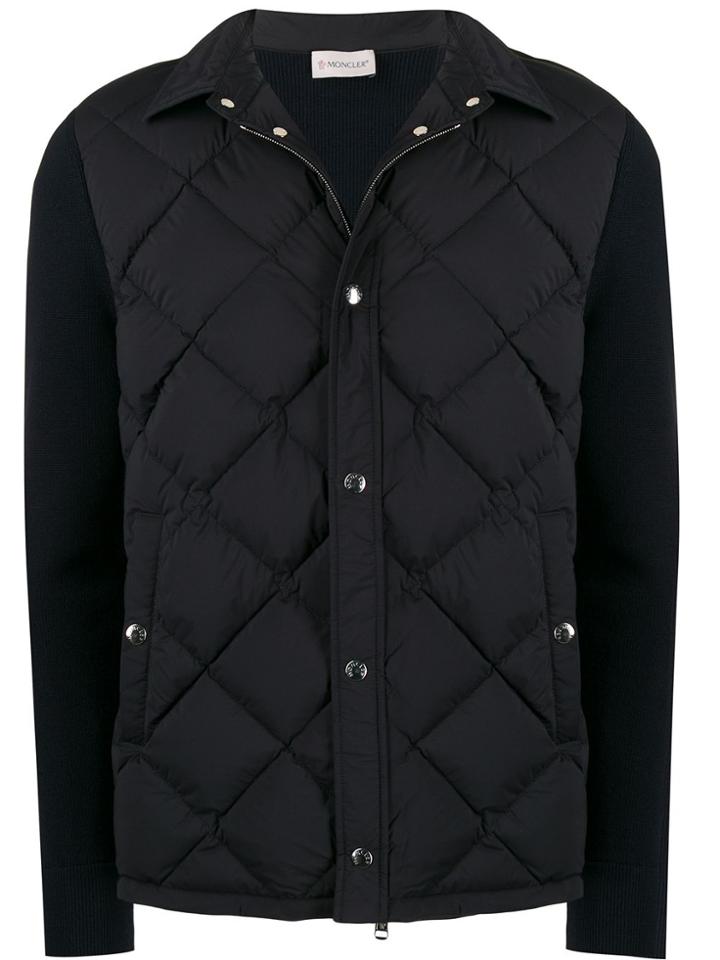 Moncler Knitted Sleeve Quilted Jacket - Blue