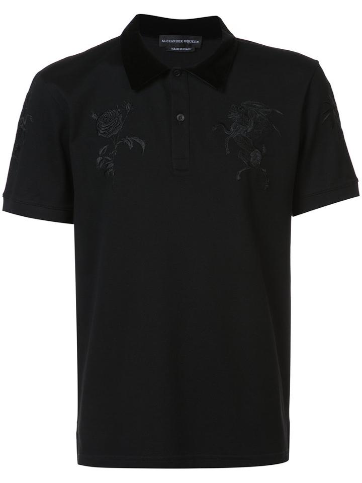 Alexander Mcqueen - Embroidered Polo - Men - Cotton - M, Black, Cotton