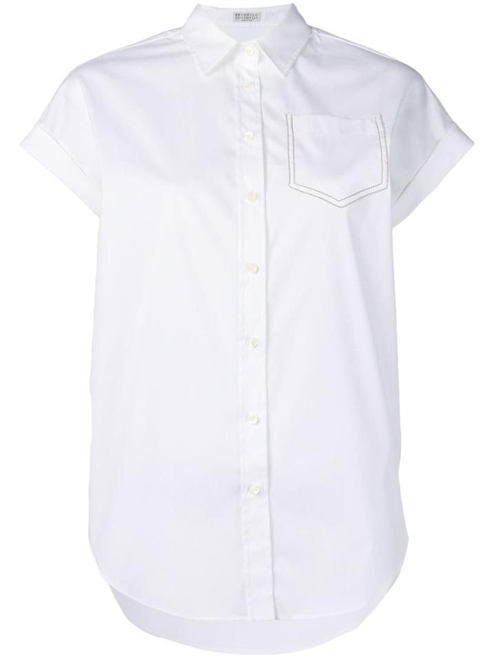 Brunello Cucinelli Brass-embellished Short-sleeved Shirt - White