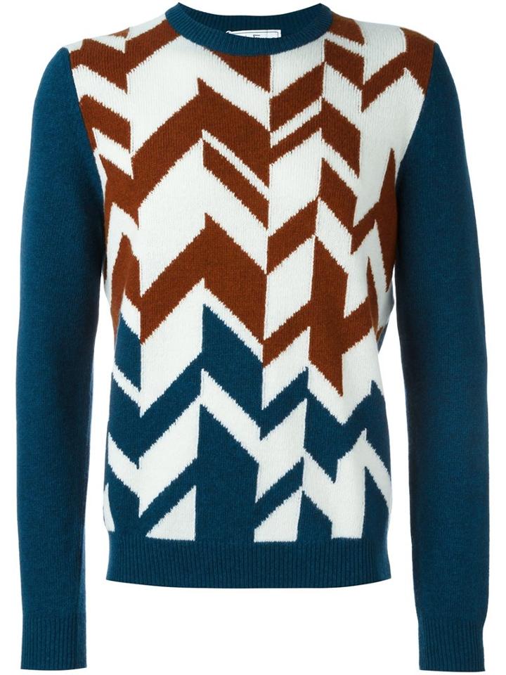 Salvatore Ferragamo Patterned Jumper, Men's, Size: Large, Blue, Virgin Wool