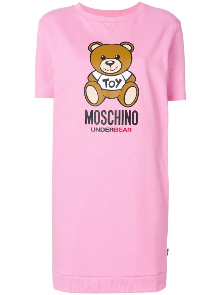 Moschino Underwear Teddy Print Mini T-shirt Dress - Pink & Purple