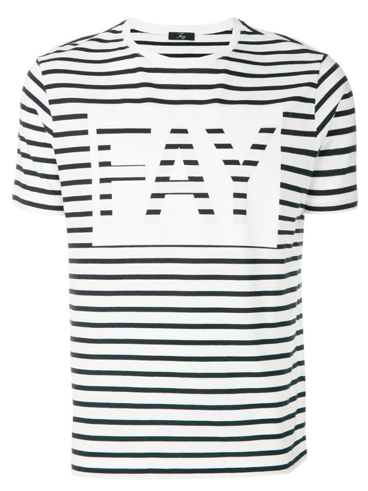 Fay Striped Logo Print T-shirt - White