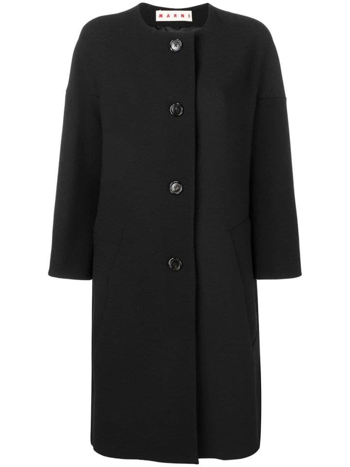 Marni Round Neck Button Coat - Black