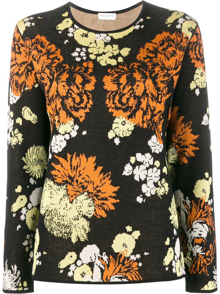 Dries Van Noten Negotiate Floral Intarsia Top, Women's, Size: Large, Black, Cotton
