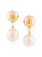Chanel Vintage Faux Drop Pearl Earrings - Gold