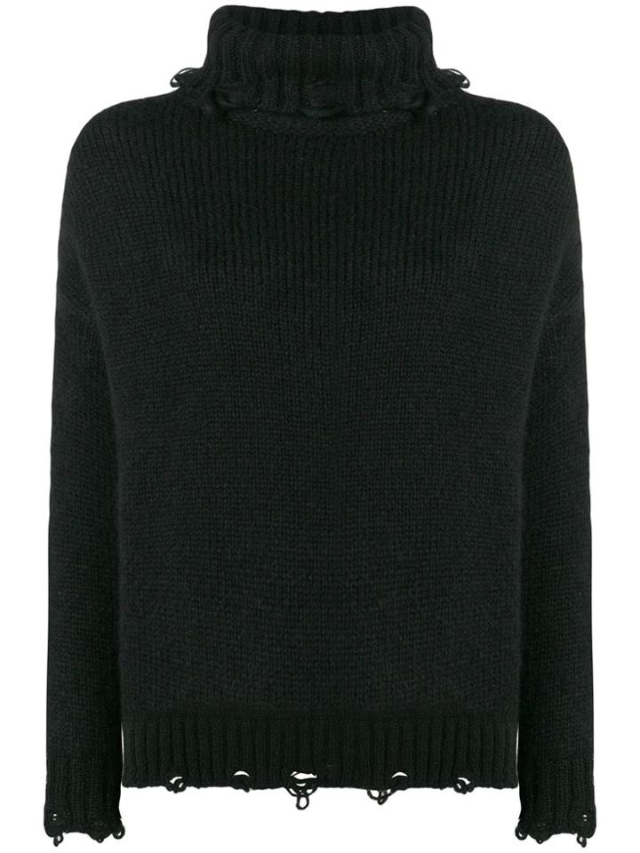 Maison Flaneur Distressed Roll Neck Sweater - Black