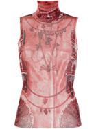 Jean Paul Gaultier Vintage Sleeveless Sheer Printed Top - Red