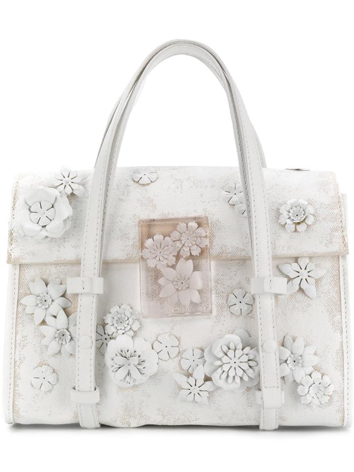 Maison Margiela Floral Embellished Tote - White