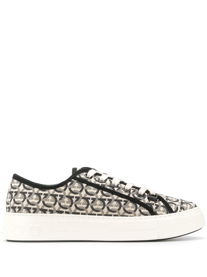 Salvatore Ferragamo Printed Low Top Sneakers - Black