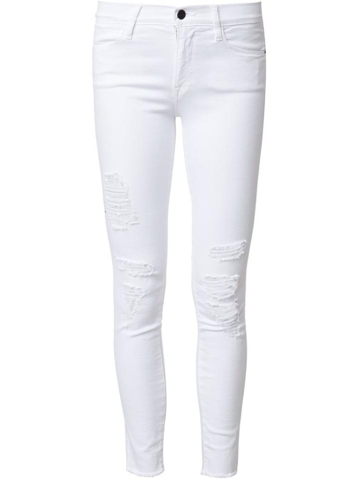Frame Denim Ripped Skinny Jeans, Women's, Size: 26, White, Cotton/polyester/spandex/elastane