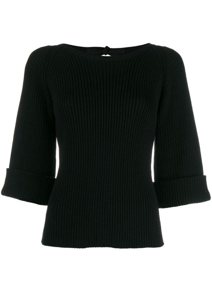 Red Valentino Boat Neck Ribbed Jumper - Black