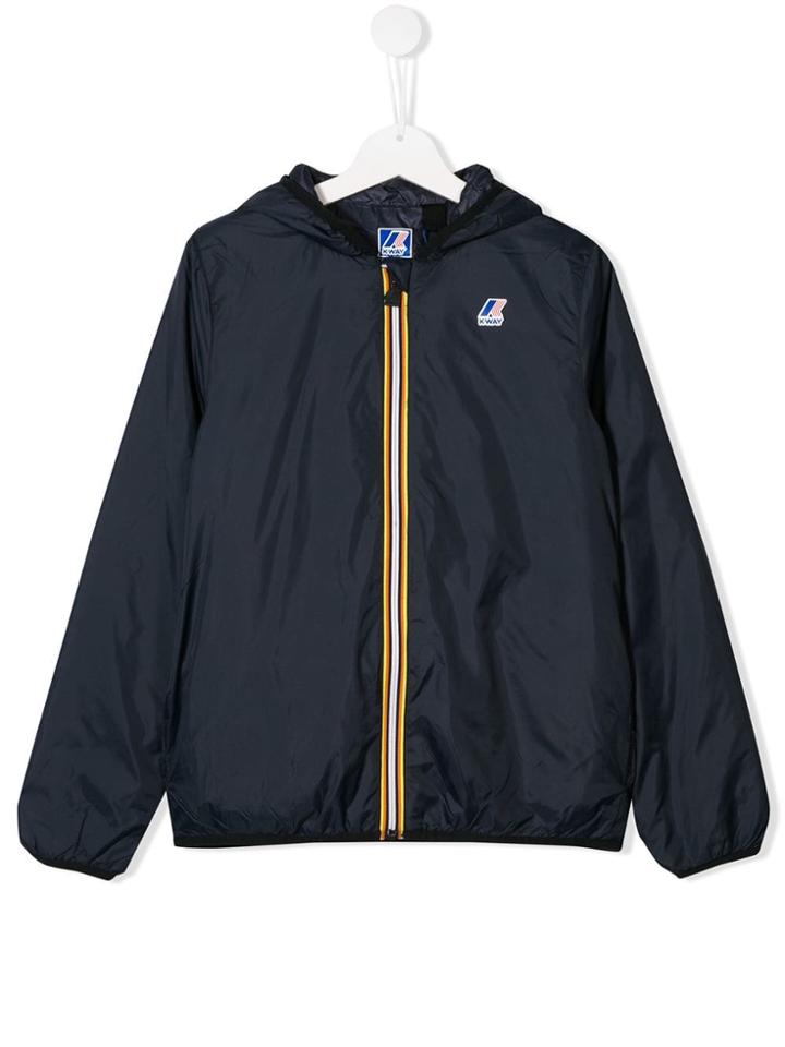 K Way Kids Printed Logo Hooded Jacket - Blue
