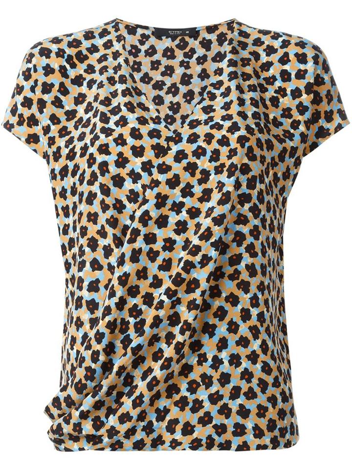 Etro V-neck Draped T-shirt, Women's, Size: 46, Black, Silk