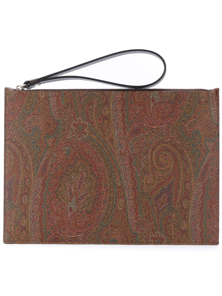 Etro - Paisley Print Clutch Bag - Men - Cotton/calf Leather/nylon/pvc - One Size, Brown, Cotton/calf Leather/nylon/pvc
