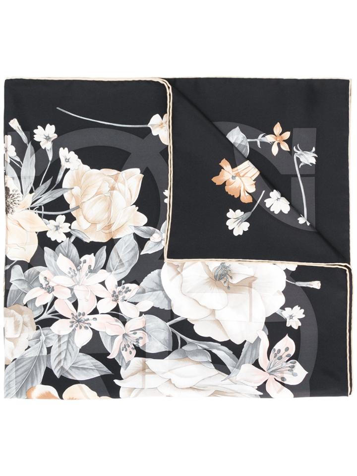 Salvatore Ferragamo Gancio Floral Print Scarf - Black