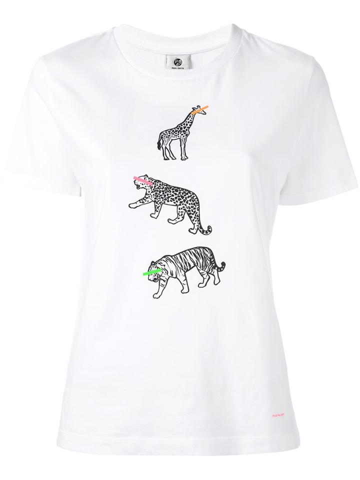 Ps By Paul Smith Animal Printed T-shirt, Women's, Size: Xs, White, Cotton
