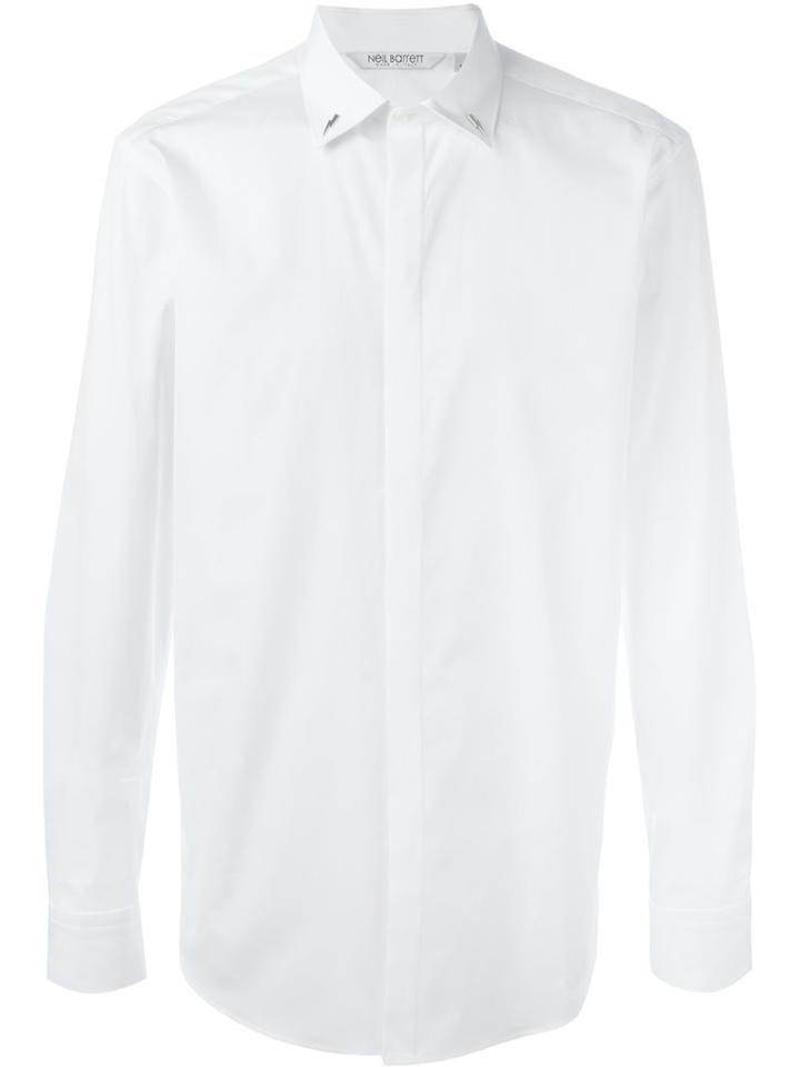 Neil Barrett Lightning Bolt Appliqué Shirt, Men's, Size: 44, White, Cotton