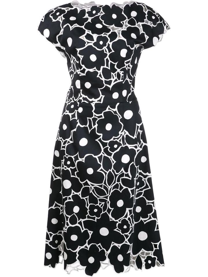 Carolina Herrera Floral Cap Sleeved Dress, Women's, Size: 14, Black, Cotton