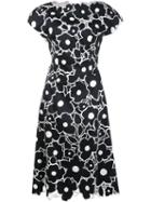 Carolina Herrera Floral Cap Sleeved Dress, Women's, Size: 14, Black, Cotton