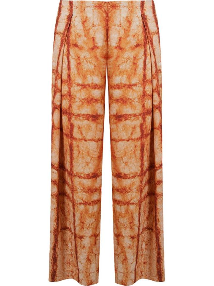 Fernanda Yamamoto Pleated Wide Leg Trousers, Women's, Size: 37, Yellow/orange, Polyester/spandex/elastane