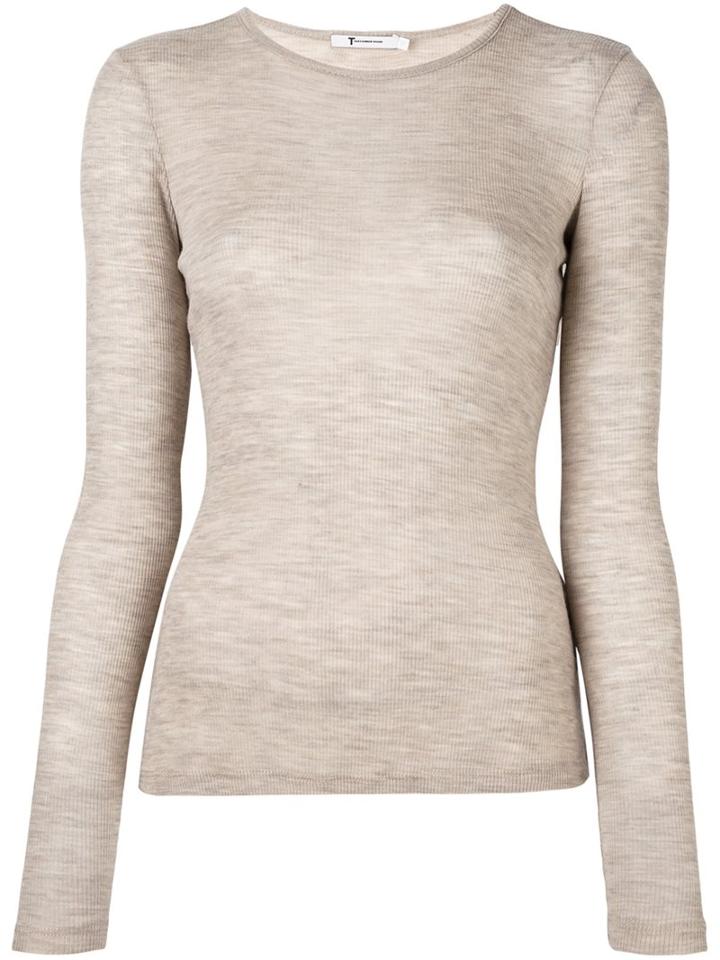 T By Alexander Wang Fine Knit Ribbed T-shirt, Women's, Size: Medium, Nude/neutrals, Wool
