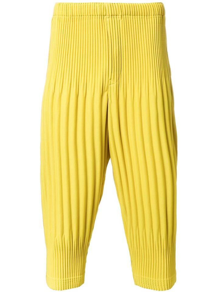 Homme Plissé Issey Miyake Pleated Cropped Trousers, Men's, Size: 2, Yellow/orange, Polyester
