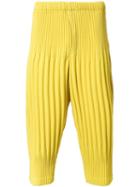 Homme Plissé Issey Miyake Pleated Cropped Trousers, Men's, Size: 2, Yellow/orange, Polyester