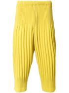 Homme Plissé Issey Miyake Pleated Cropped Trousers, Men's, Size: 2, Yellow/orange, Polyester