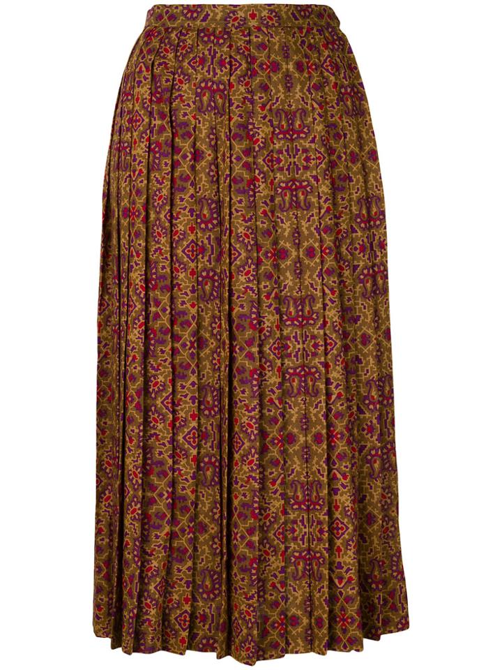 Yves Saint Laurent Vintage Patterned Pleated Skirt - Brown