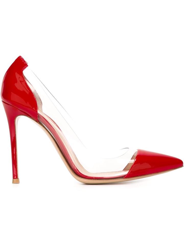 Gianvito Rossi Plexi Pumps, Women's, Size: 35, Red, Leather/patent Leather/plexiglass
