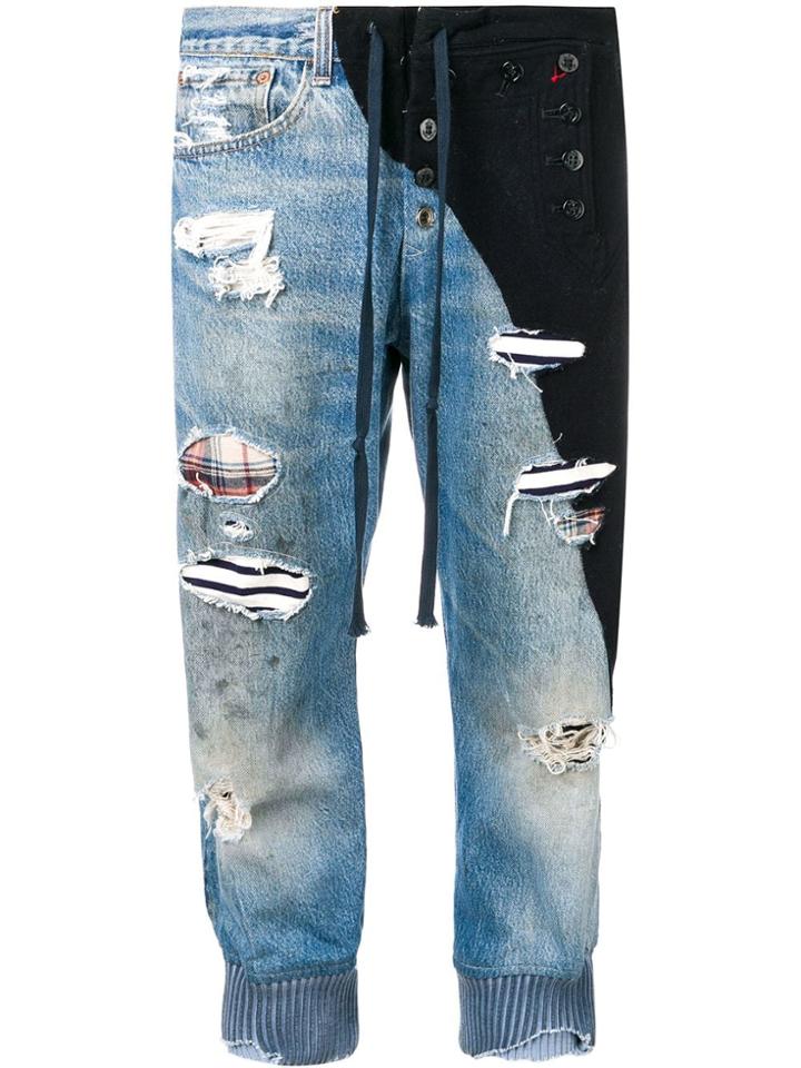 Greg Lauren Two-tone Cropped Jeans - Blue