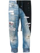 Greg Lauren Two-tone Cropped Jeans - Blue