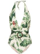 Adriana Degreas Tropical Print Belted Swimsuit - Multicolour