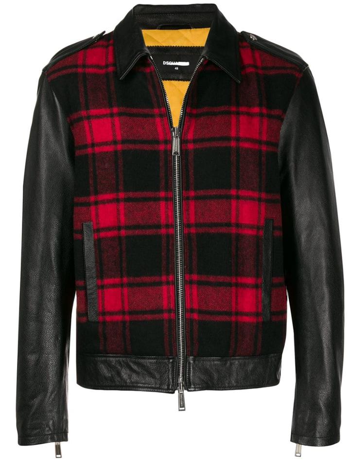 Dsquared2 Plaid Panel Leather Jacket - Black