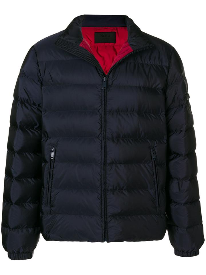 Prada Full Zipped Padded Jacket - Blue