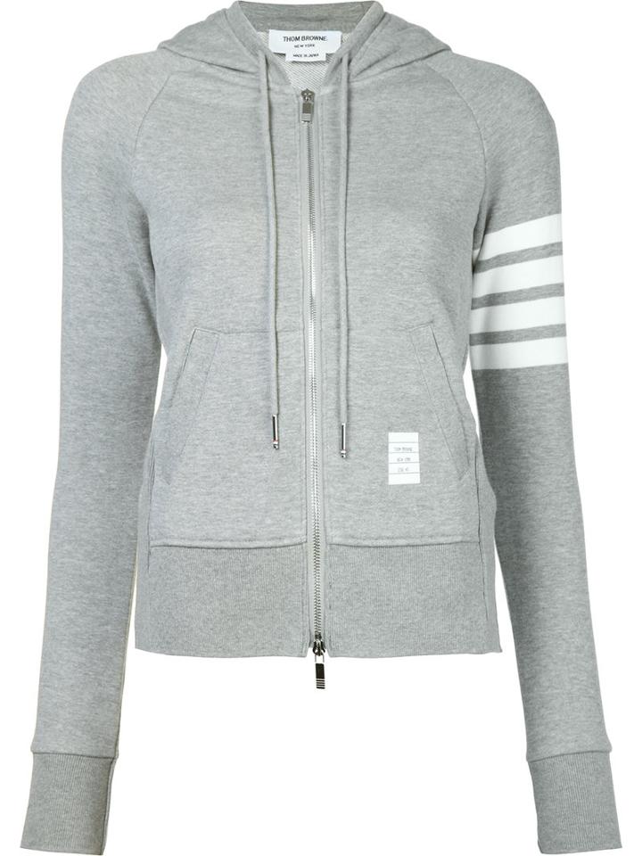 Thom Browne Striped Detail Zipped Hoodie, Size: 44, Grey, Cotton