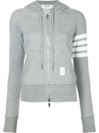 Thom Browne Striped Detail Zipped Hoodie, Size: 44, Grey, Cotton