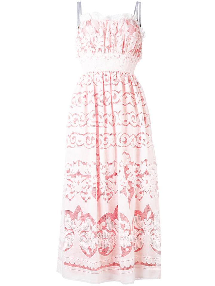Just Cavalli Sheer Layered Midi Dress, Women's, Size: 42, White, Cotton/polyester/viscose