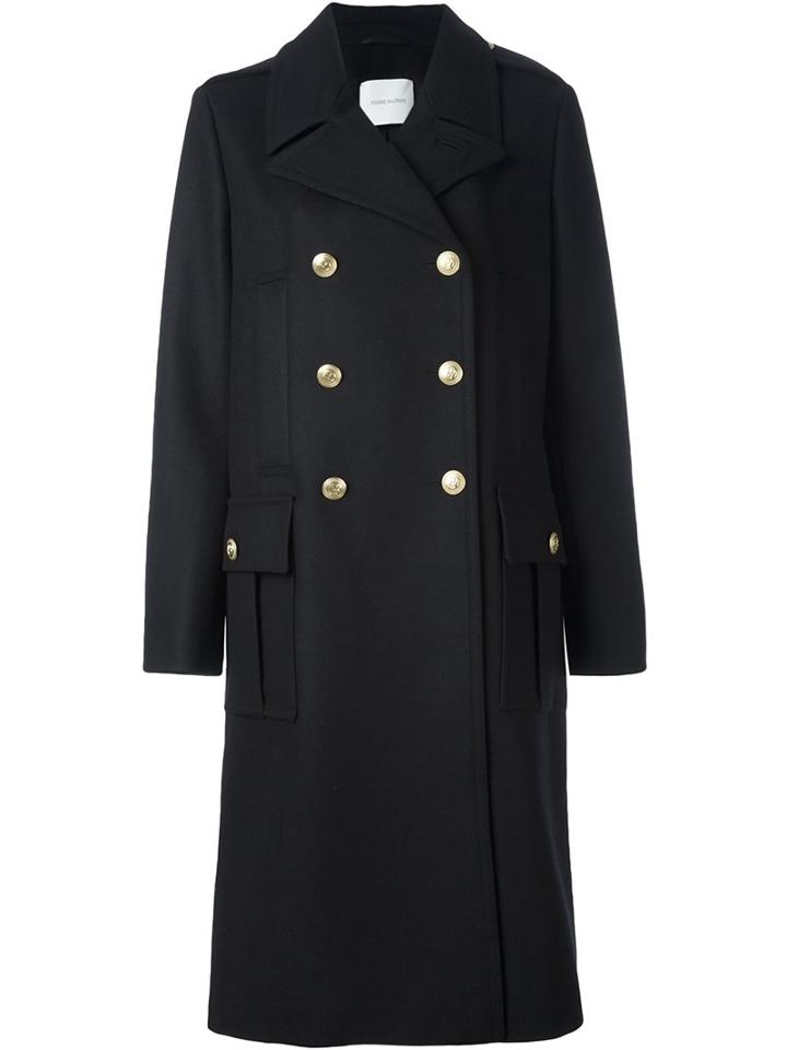 Pierre Balmain Box-pleat Pocket Coat, Women's, Size: 36, Black, Nylon/rayon/viscose/wool