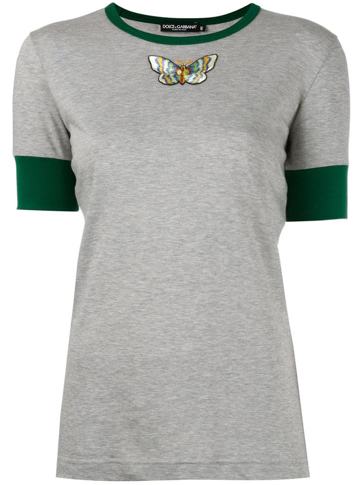 Dolce & Gabbana - Butterfly Embroidered T-shirt - Women - Cotton/polyester - 38, Grey, Cotton/polyester