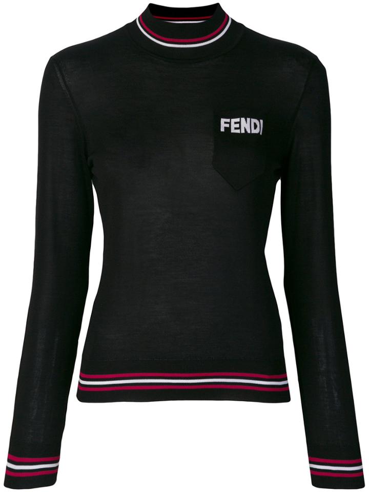 Fendi Contrast Logo Turtle-neck Sweater - Black